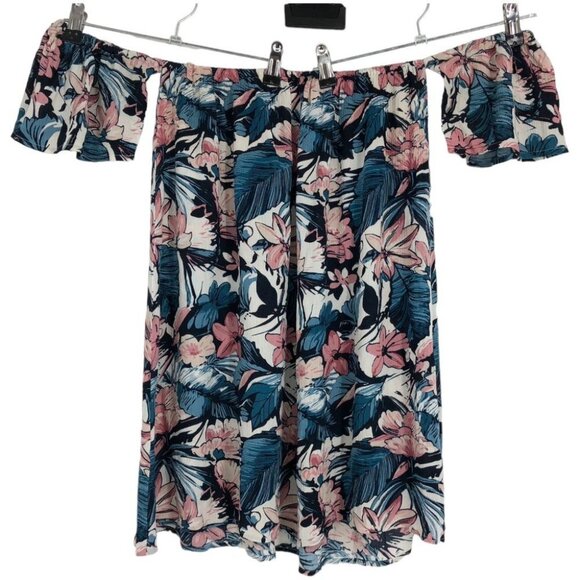 Spiritual Gangster Blue Floral Waikiki Off the Shoulder micro mini dress size S - Picture 3 of 13